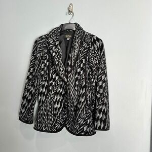 Bob Mackie Wearable Art Abstract Animal Print Blazer Jacket‎ XS Black White